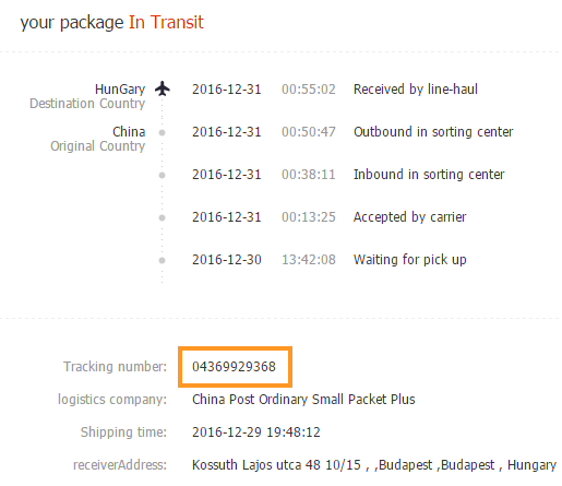 Aliexpress tracking number