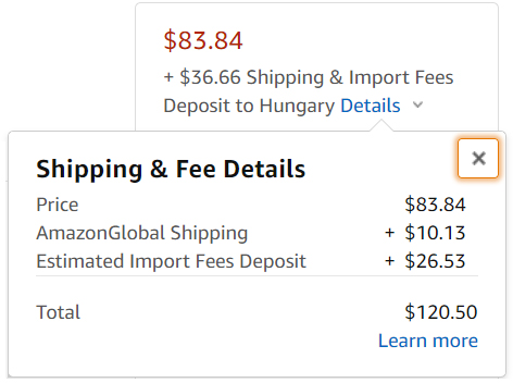 amazon global shipping program költség lebontás